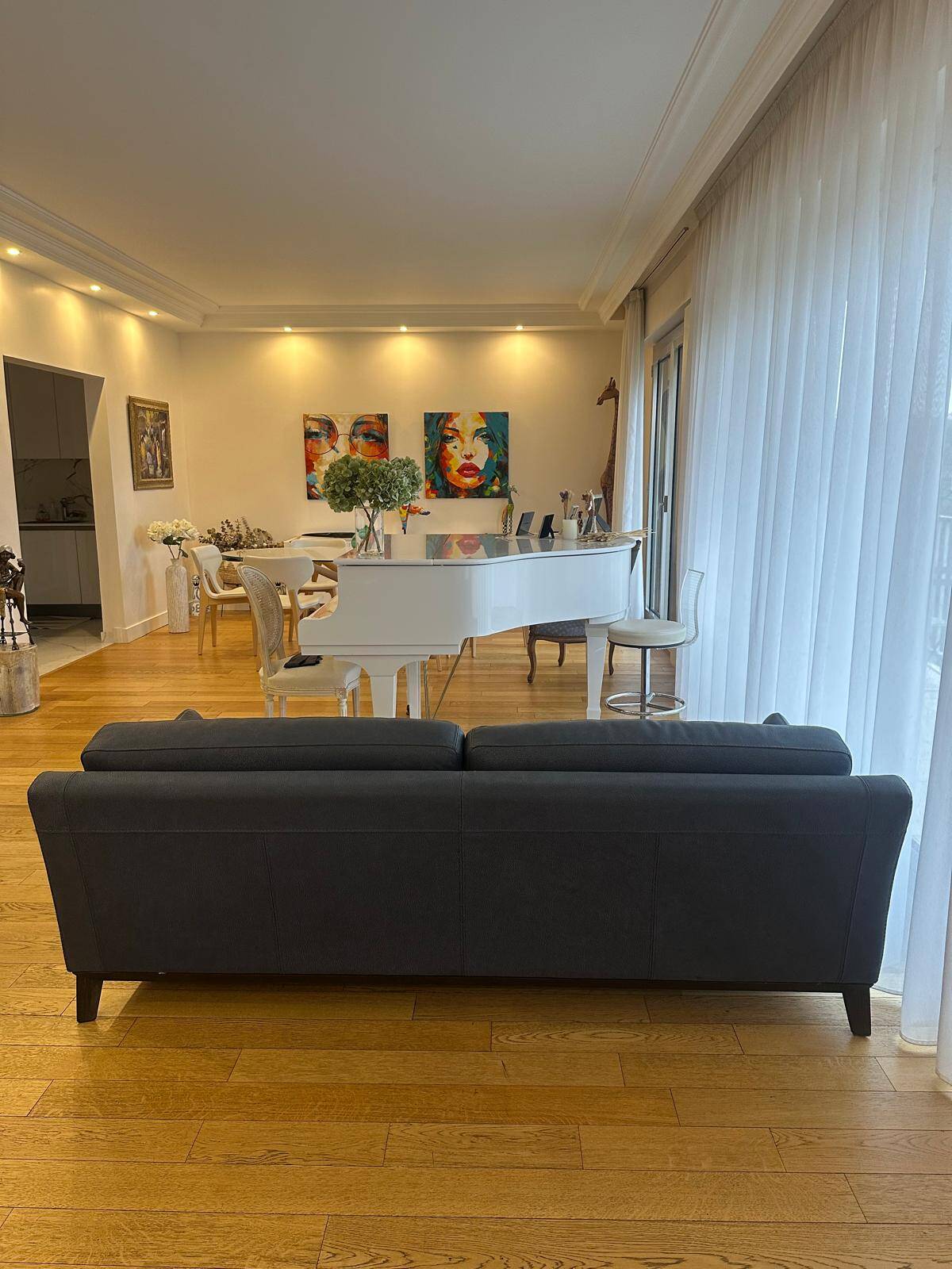 Roche Bobois blue leather sofa