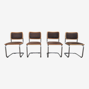 Série de 4 chaises en bois et tissu de Marcel Breuer