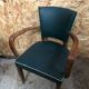 Old wooden bridge armchair + seat & back skaï vintage green