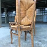 Dining chairs with rush made of oak wood, France 1950s, Set of 6