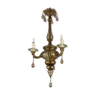 Lanterne en verre de murano mordoré, trois bras de lumière