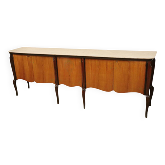 Italian sideboard in varnished wood and Carrara marble, 1960