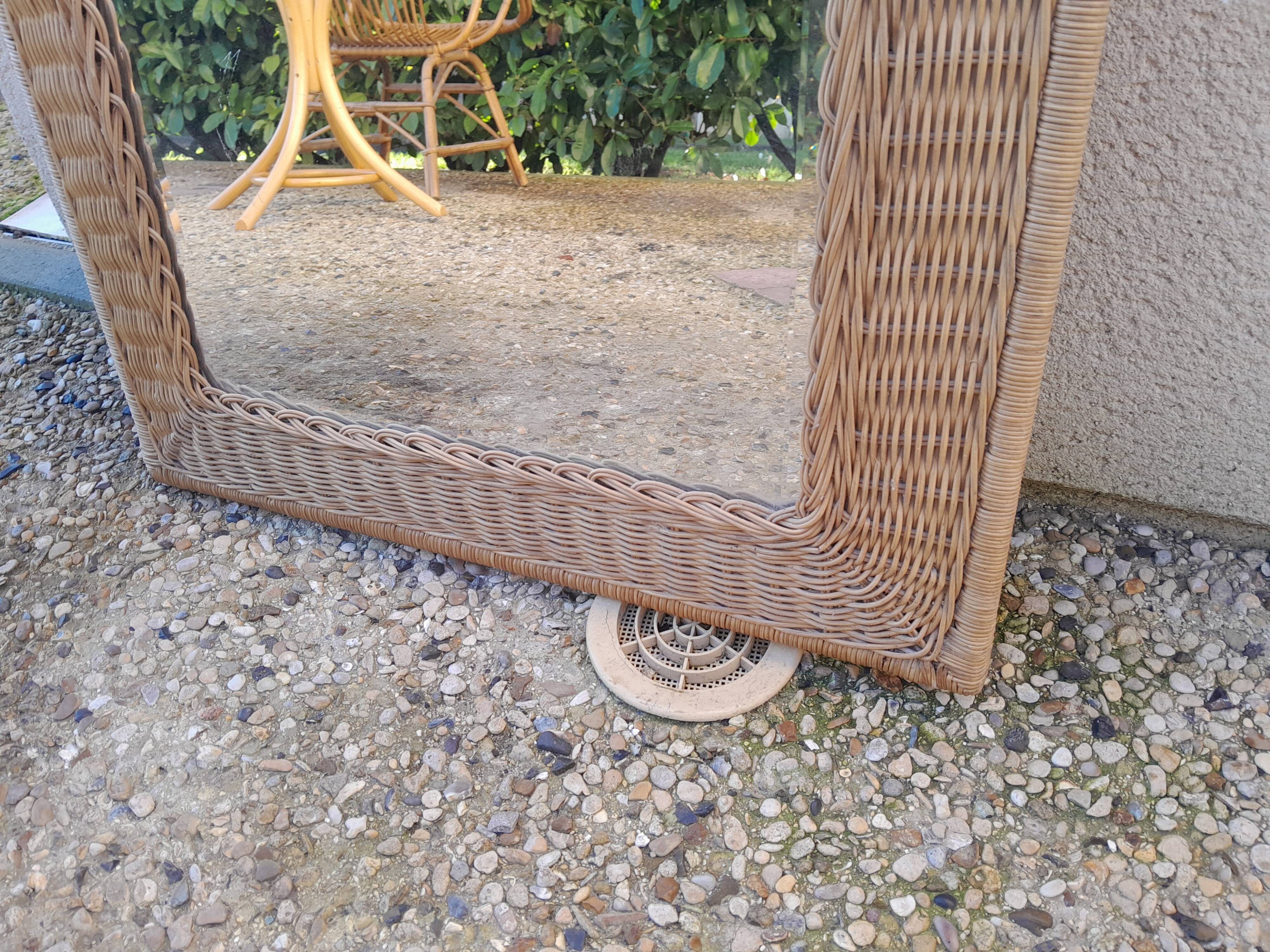 Vintage rattan and wrought iron mirror