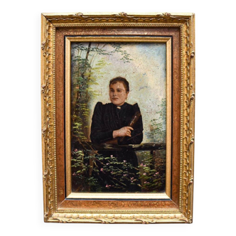 Peinture huile portrait femme XIX ième cadre doré ancien