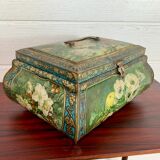 Old and large lithographed sheet metal box Japanese decoration
