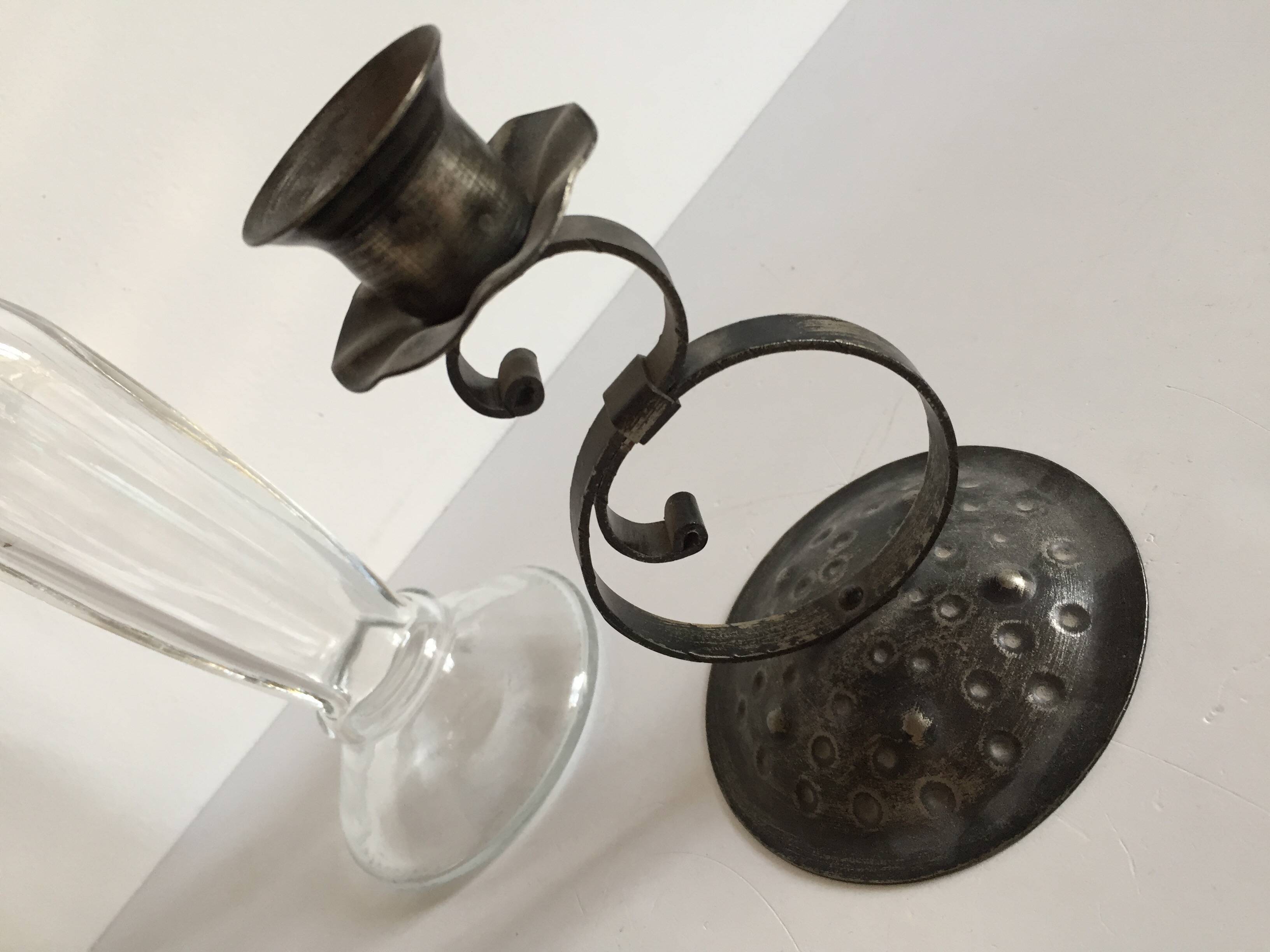 Bougeoirs verre et métal vintage