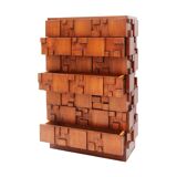 Brutalist Oak Wood Chest of Drawers with Sculptural Fronts, Italian Handcrafted