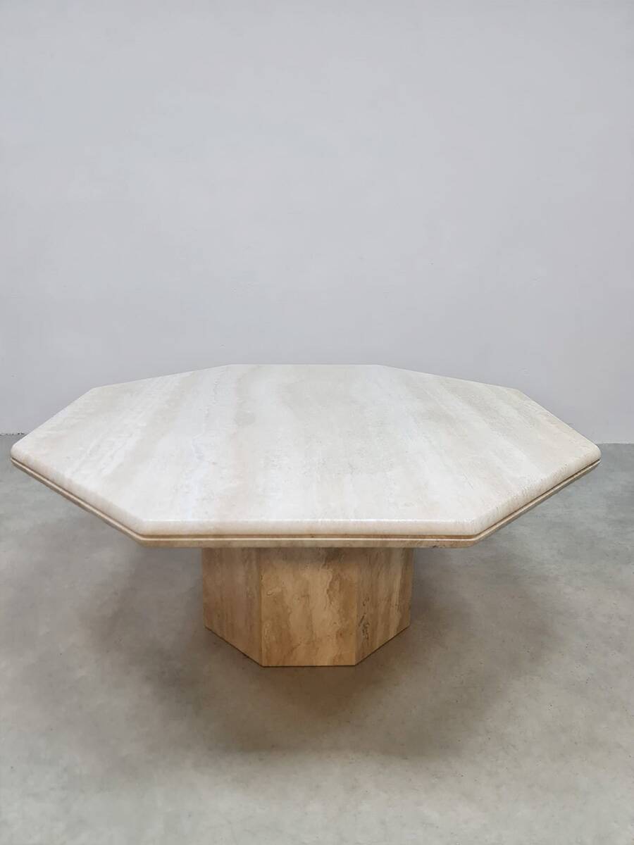 Table basse octogonale en travertin, années 1970