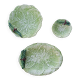 Set of 3 vintage asparagus and cabbage leaves slip dishes made in Italy