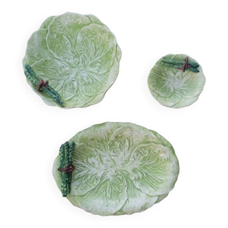 Lot de 3 plats en barbotine asperges et feuilles de chou vintage made in italy