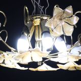 Murano Vintage Ceiling Light Orange Iridescent Flowers, 1970s