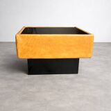 Vintage coffee table in leather and black glass – 1970s