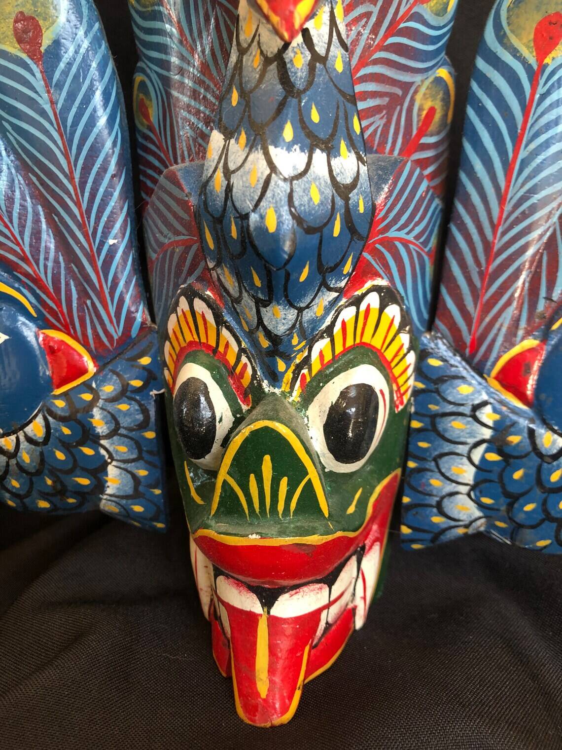 Traditional Peacock mask in polychrome wood from Sri Lanka, 20th century work