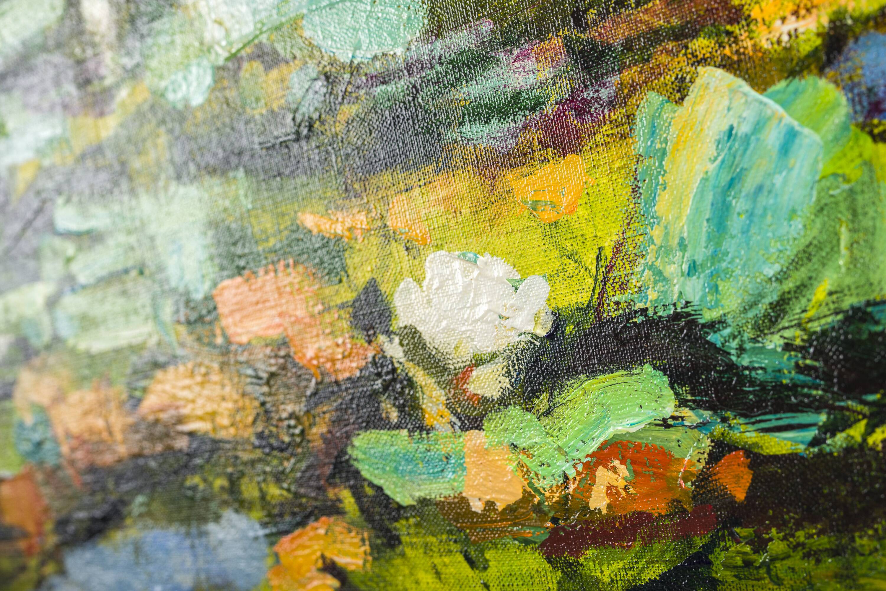 Huile sur toile Nymphéas par H. Hess, années 1980