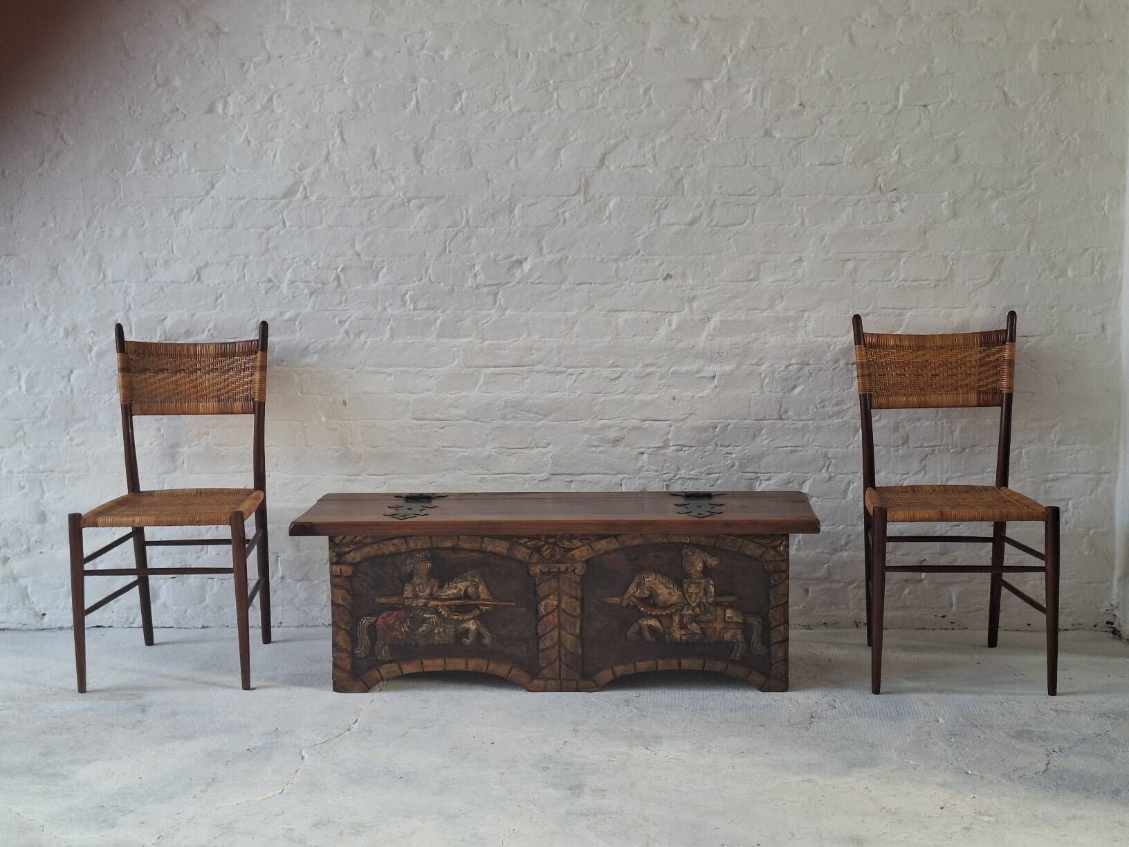 Artes de México Spanish colonial wood and iron carved painted coffer, 1940s