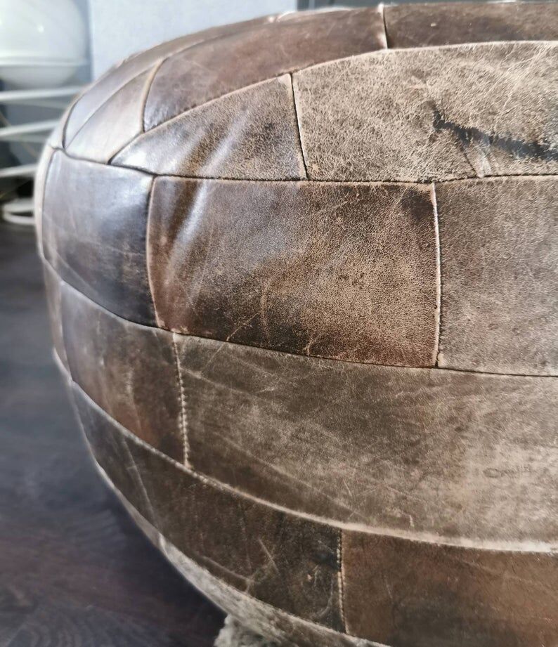 Vintage 70s leather pouf