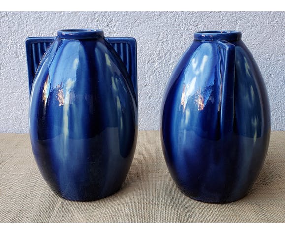 Art deco blue ceramic vases