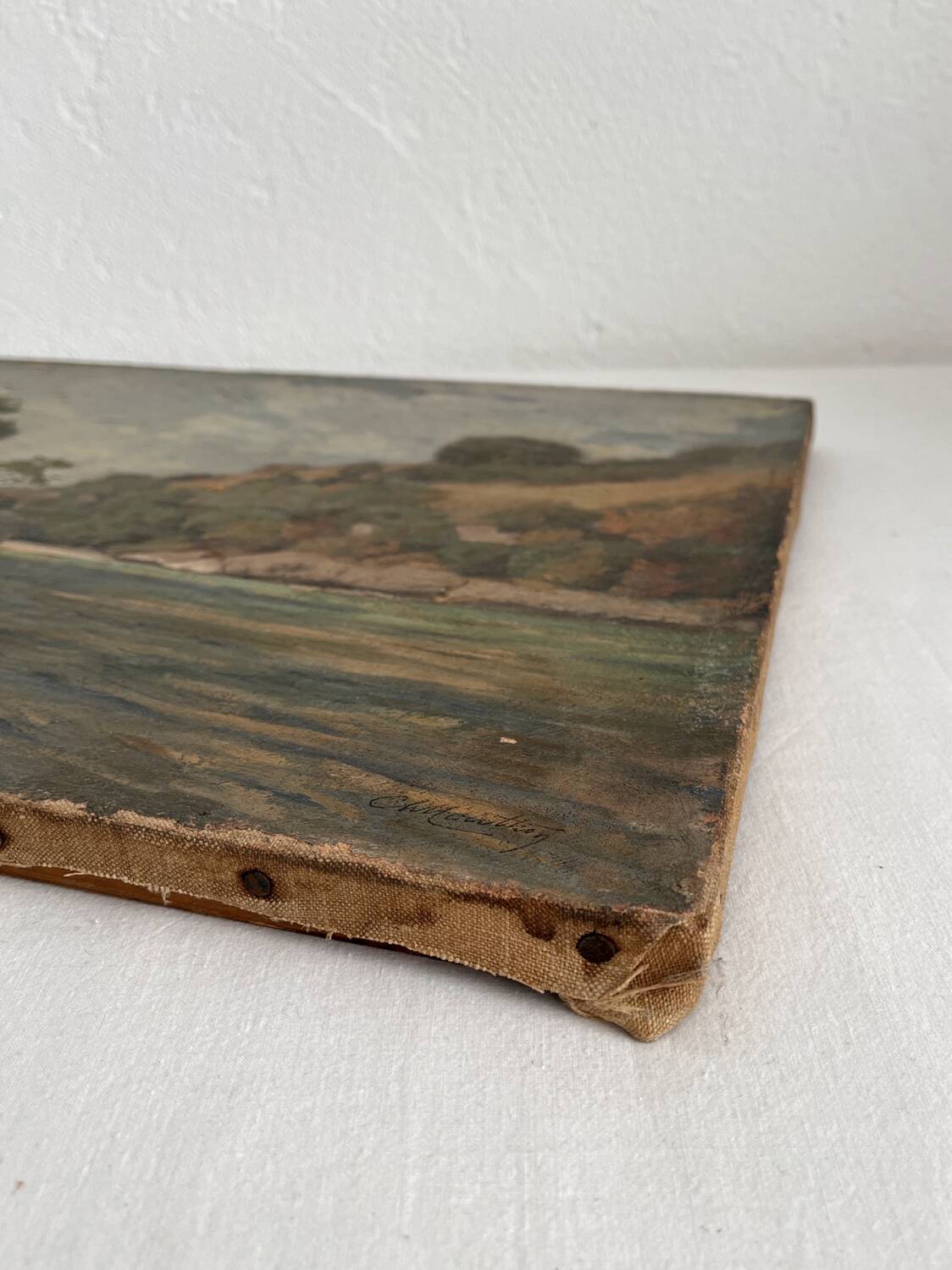 Old oil painting on canvas landscape signed Mouthon 19th century