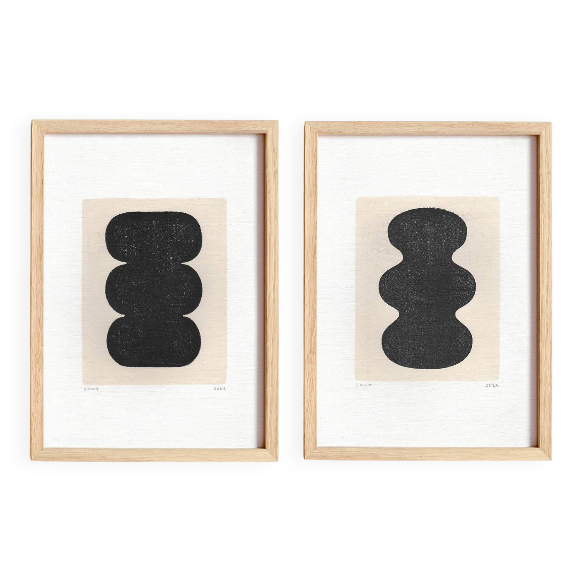 Duo of black paintings on paper - abstract painting by Eawy