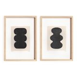 Duo of black paintings on paper - abstract painting by Eawy