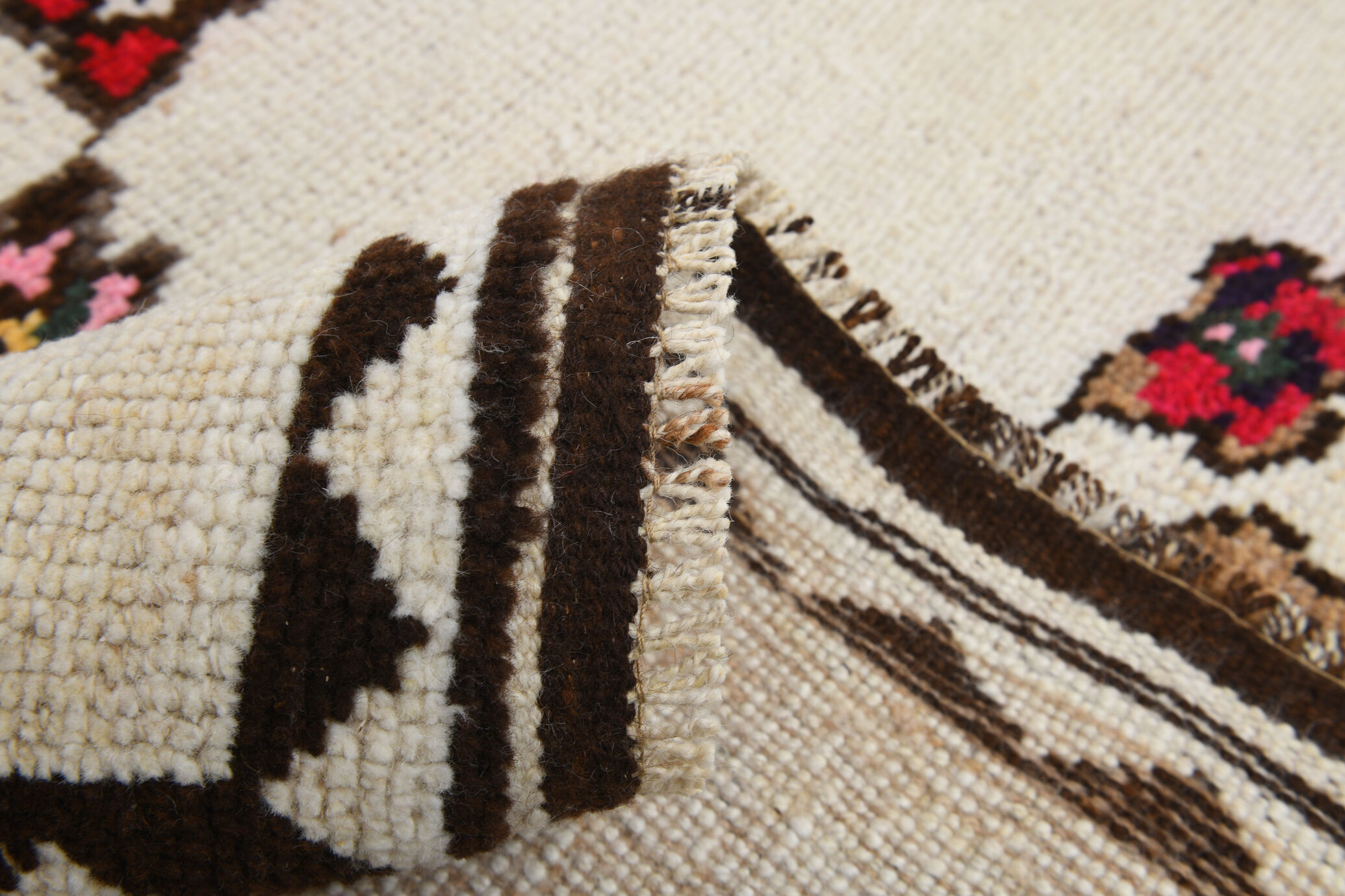 Wide brown beige turkish runner rug