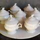 Set of seven covered pots and tray old white slurry nineteenth