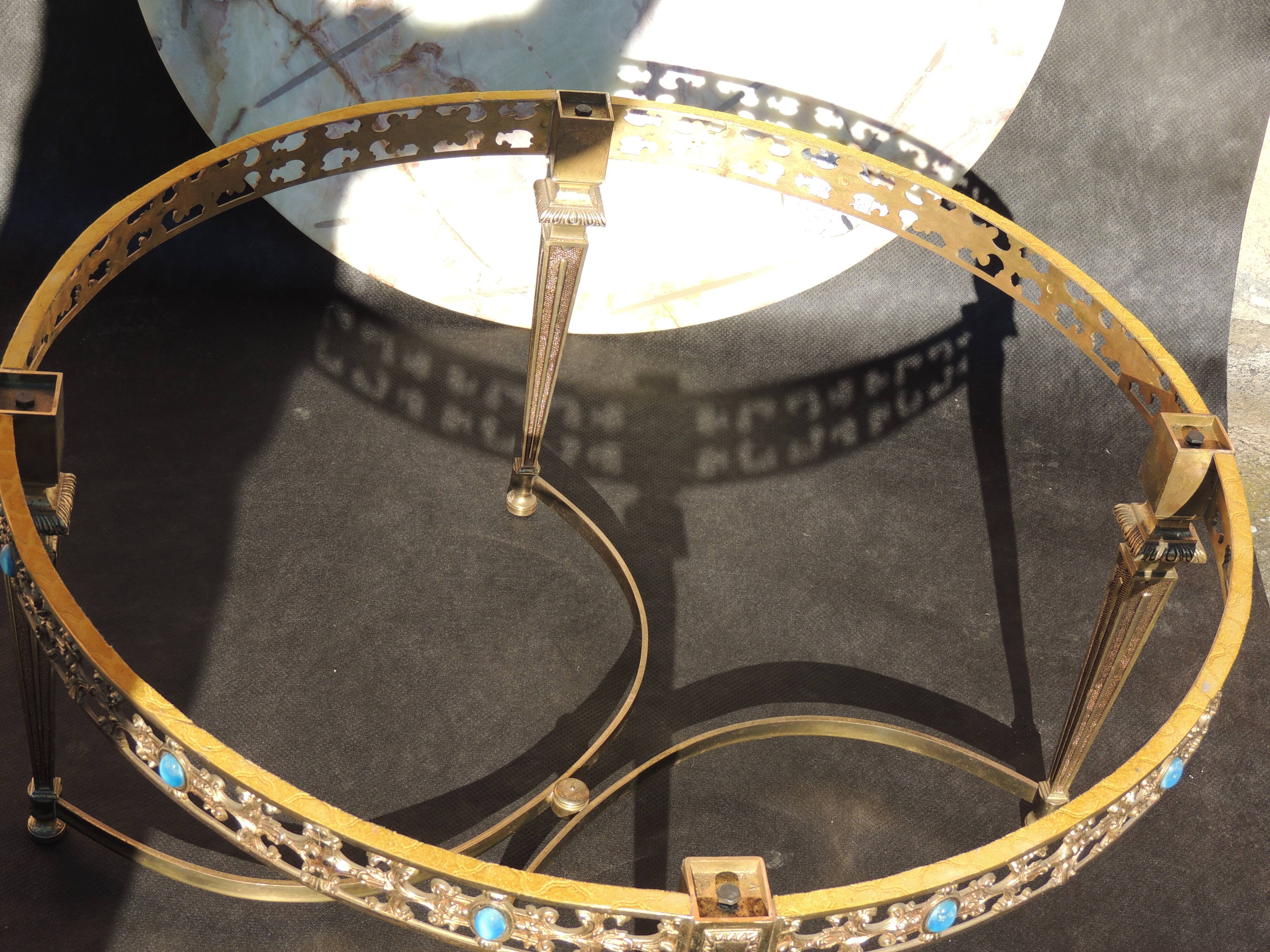 Table basse rode de salon marbre onyx et bronze