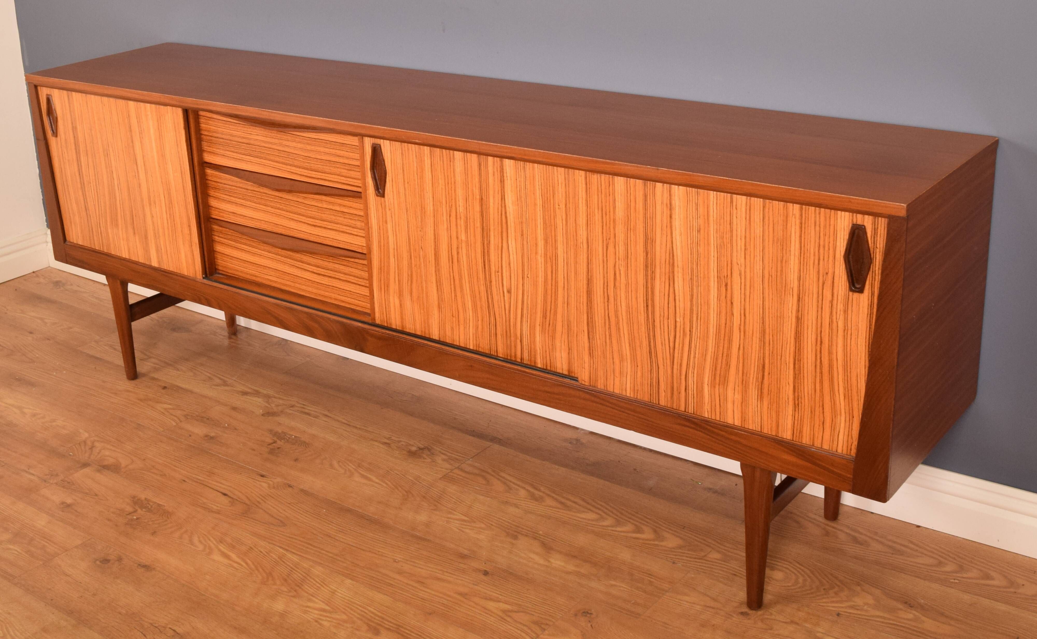 Restored Long EON Elliots of Newbury Teak & Zebrano Long Retro RHF Sideboard