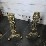 Pair of Empire neoclassical bronze andirons