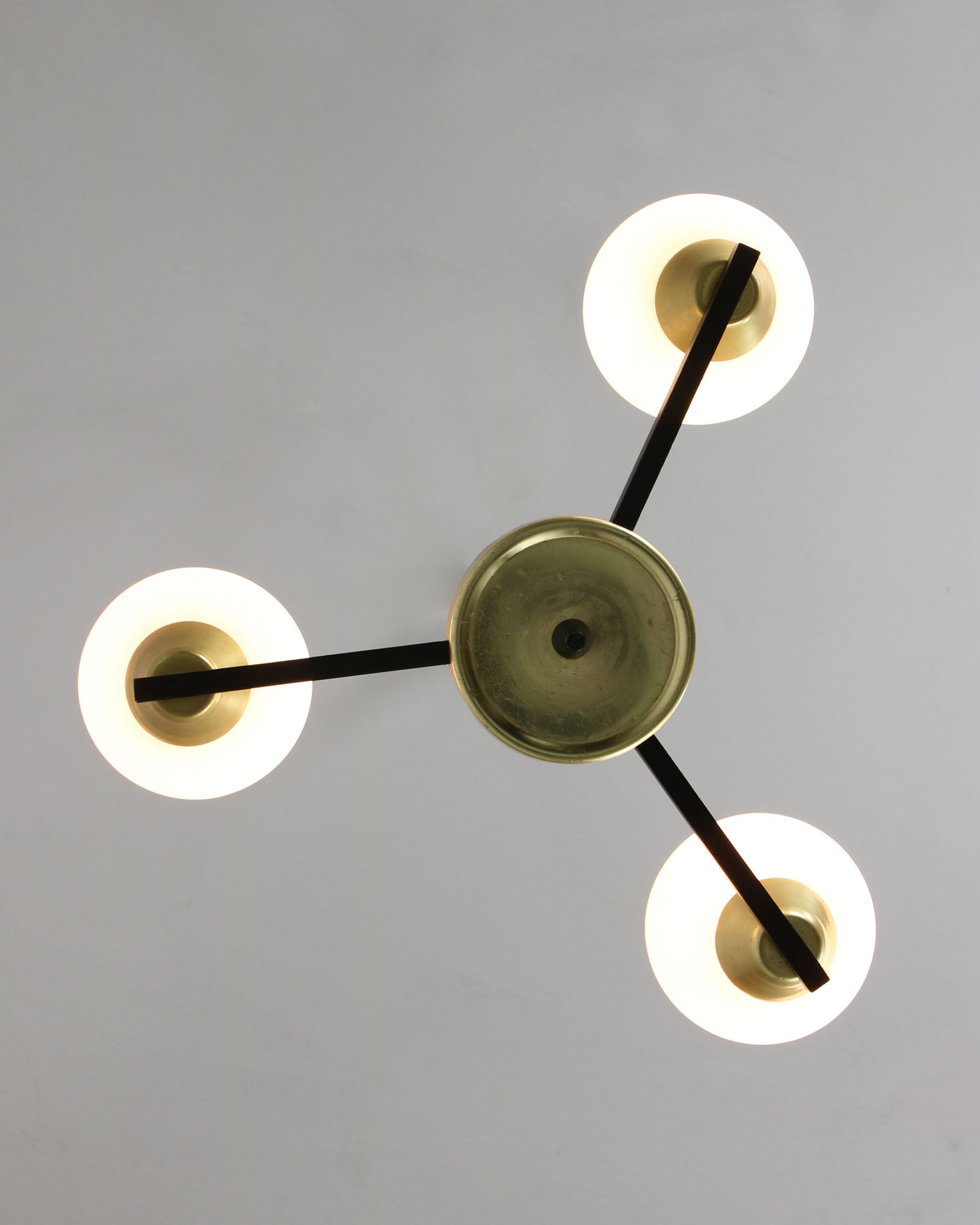 Vintage Italian Metal and Opaline Glass Chandelier