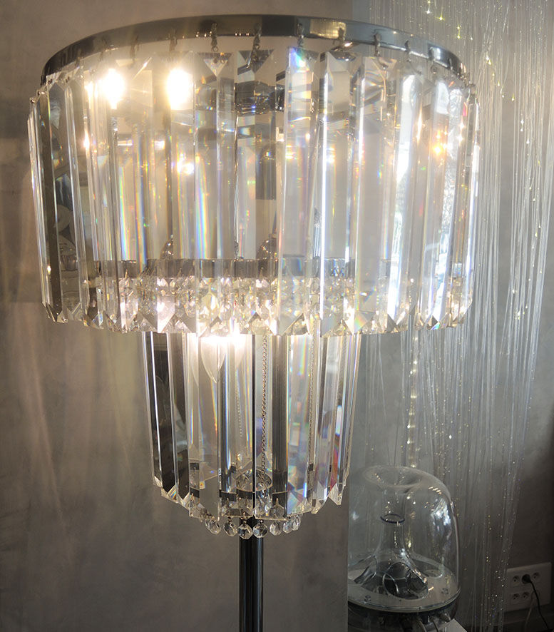 Floor lamp in chrome metal & transparent crystal