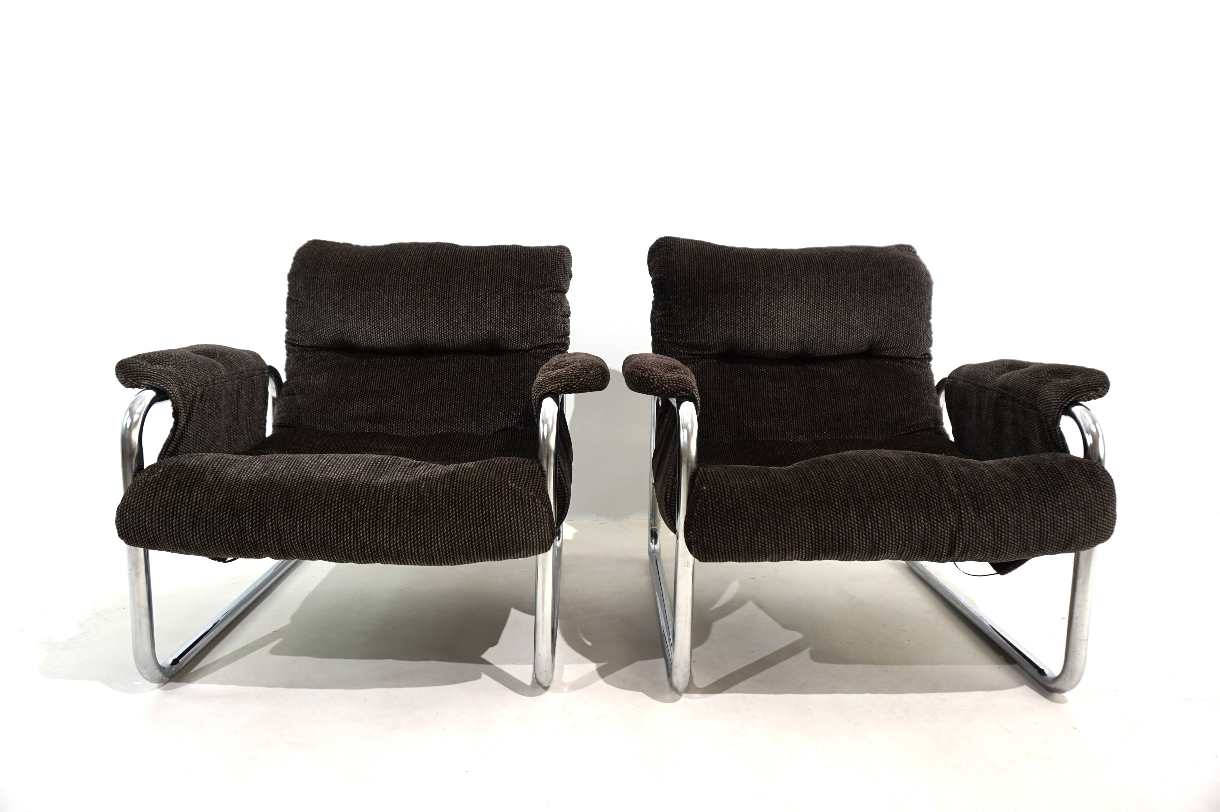 Lot de 2 fauteuils lounge cantilever chromés Herlag par Johan Bertil Häggström