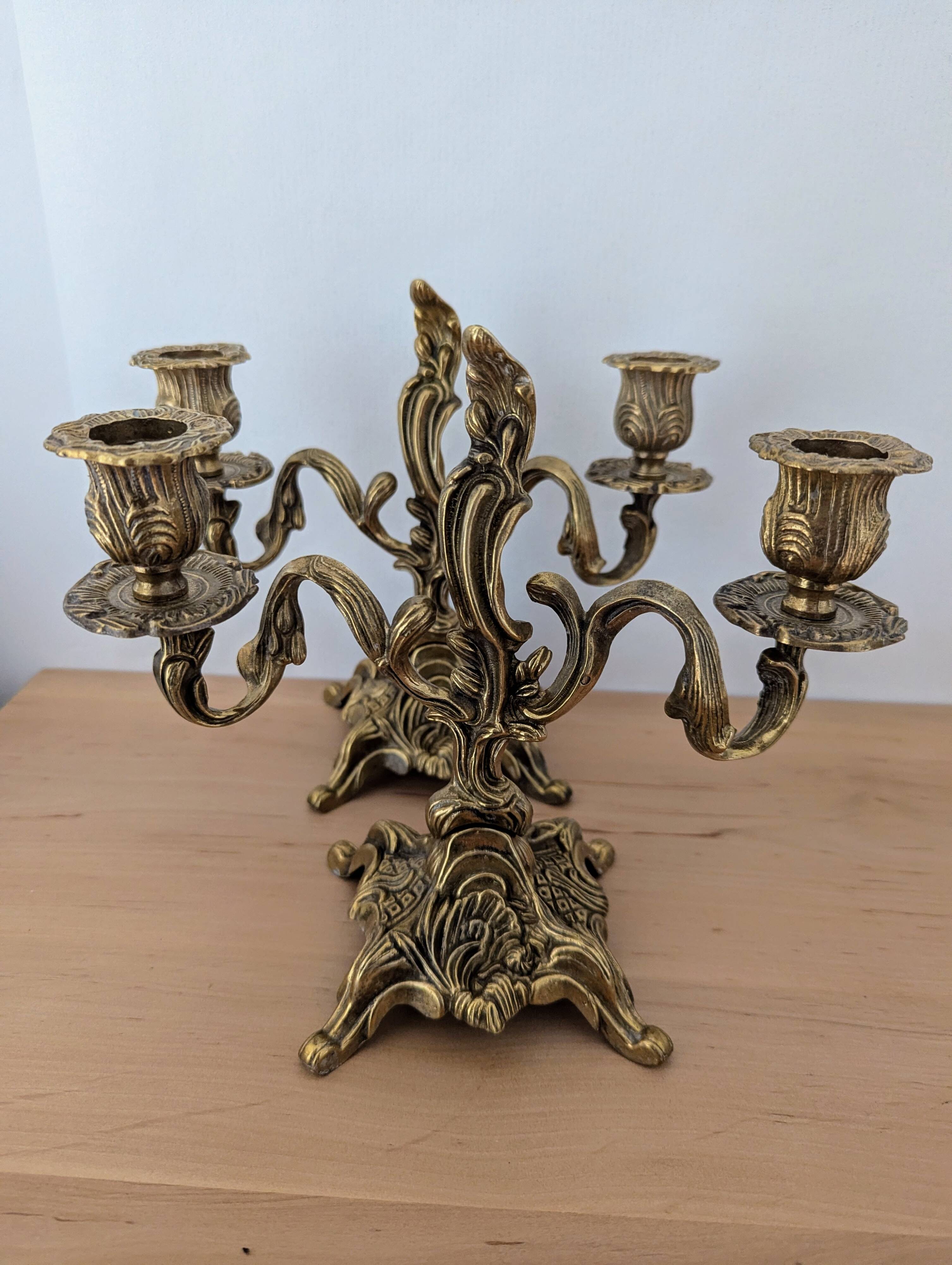 Pair of antique bronze candlesticks in the Louis XV rococo style