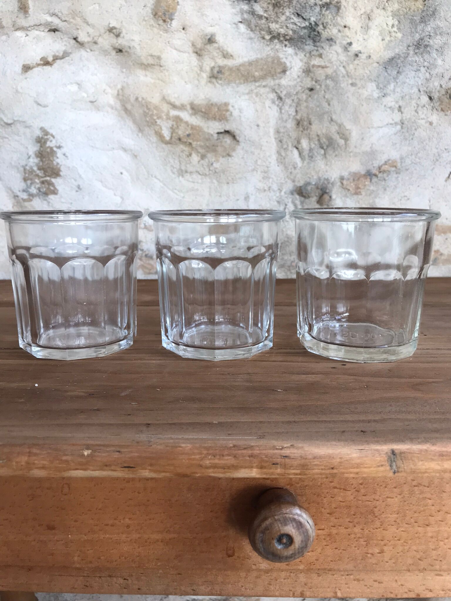 Set of 3 old jam glass jars