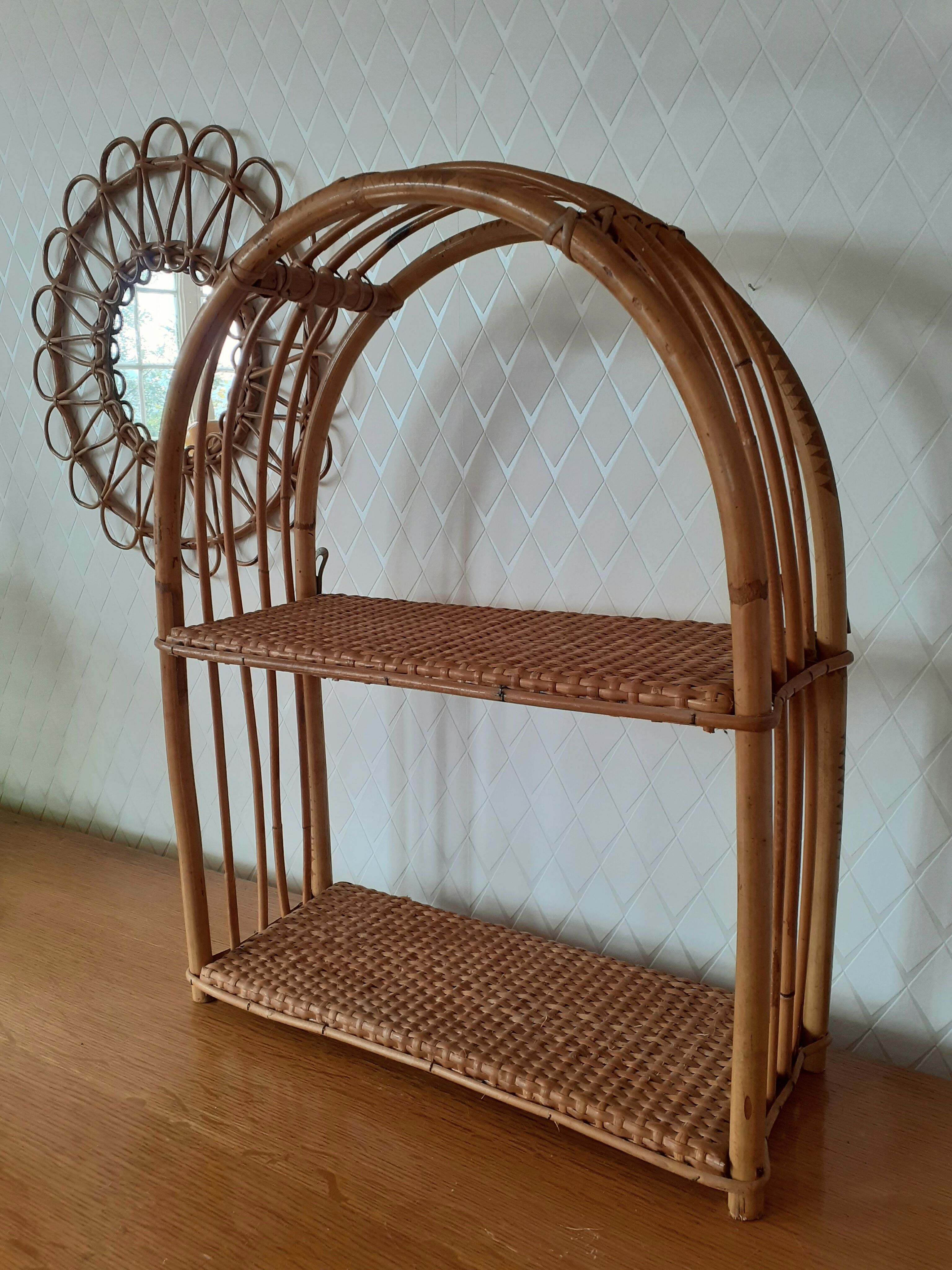 Rattan wall shelf