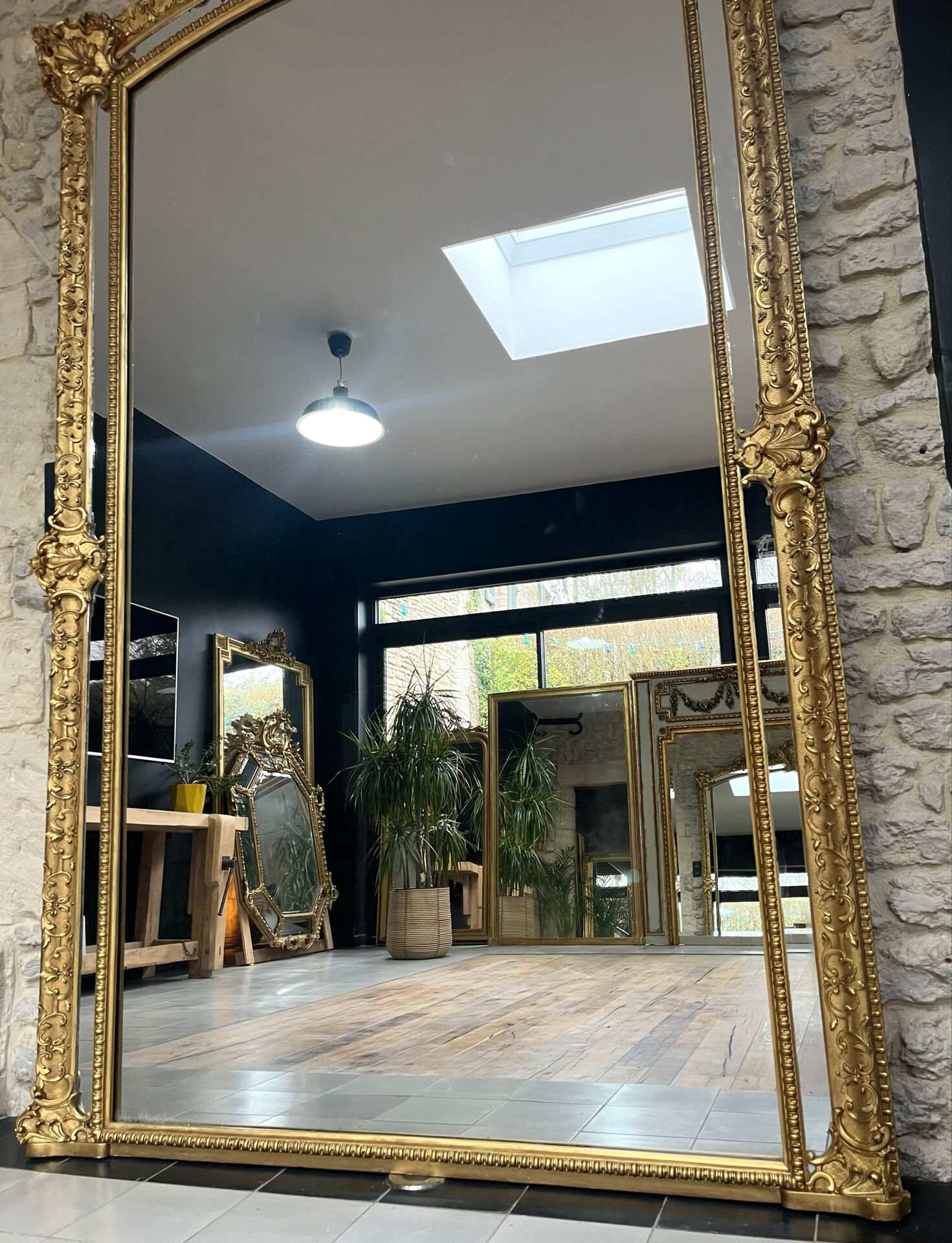 Mirror 244.5/142.5cm Louis XIV with mercury glass, gold leaf.