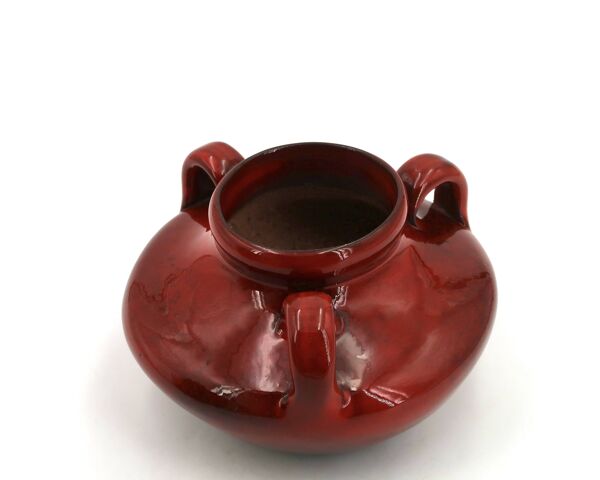 Vase à anses rouge sang de boeuf en céramique de Max Idlas, années 60