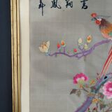 Antique embroidery under glass, Pair of Birds, Silk, China, Early 20th century