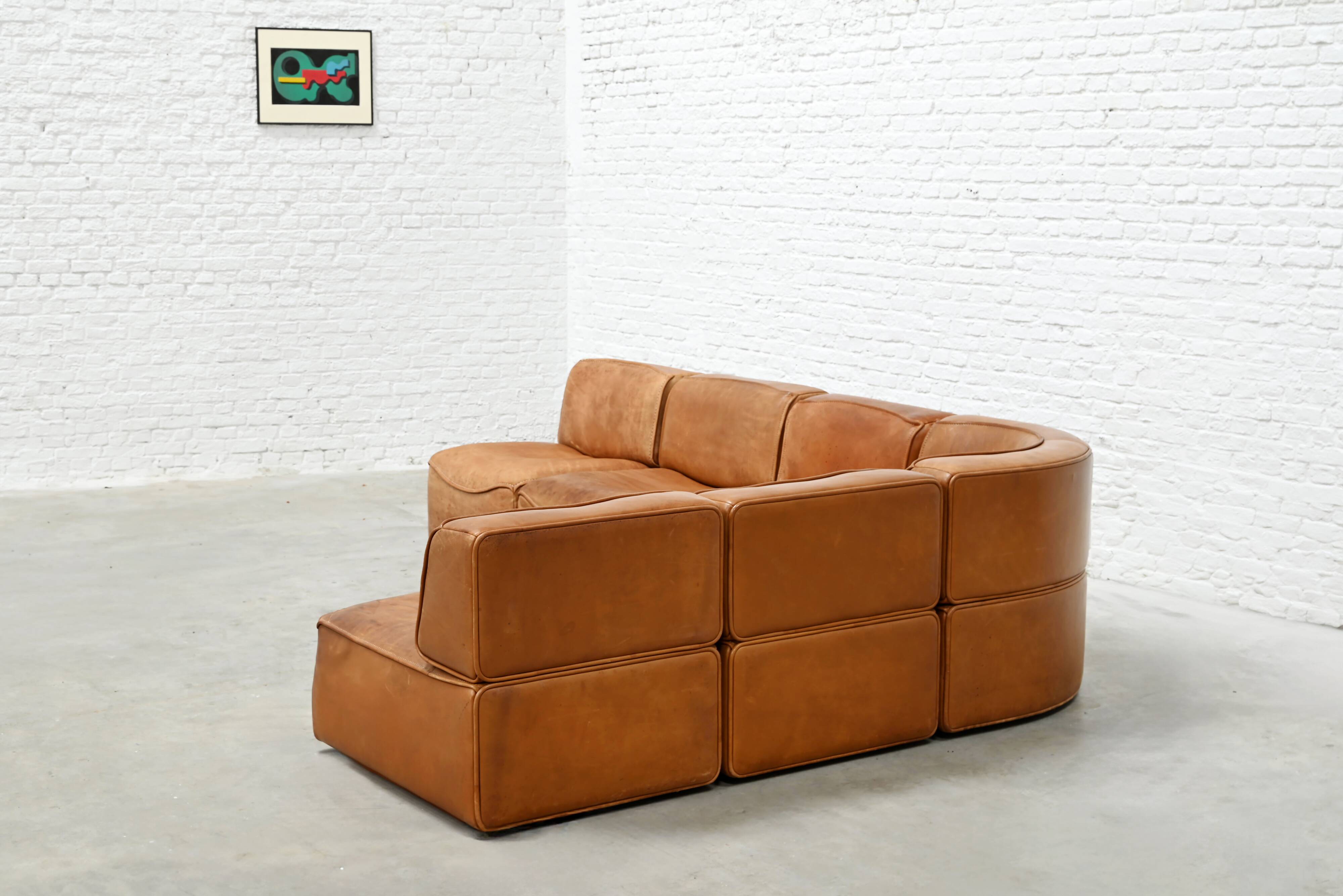 Modular canapé De Sede 'DS-15' in patinated cognac leather, Switzerland 1970