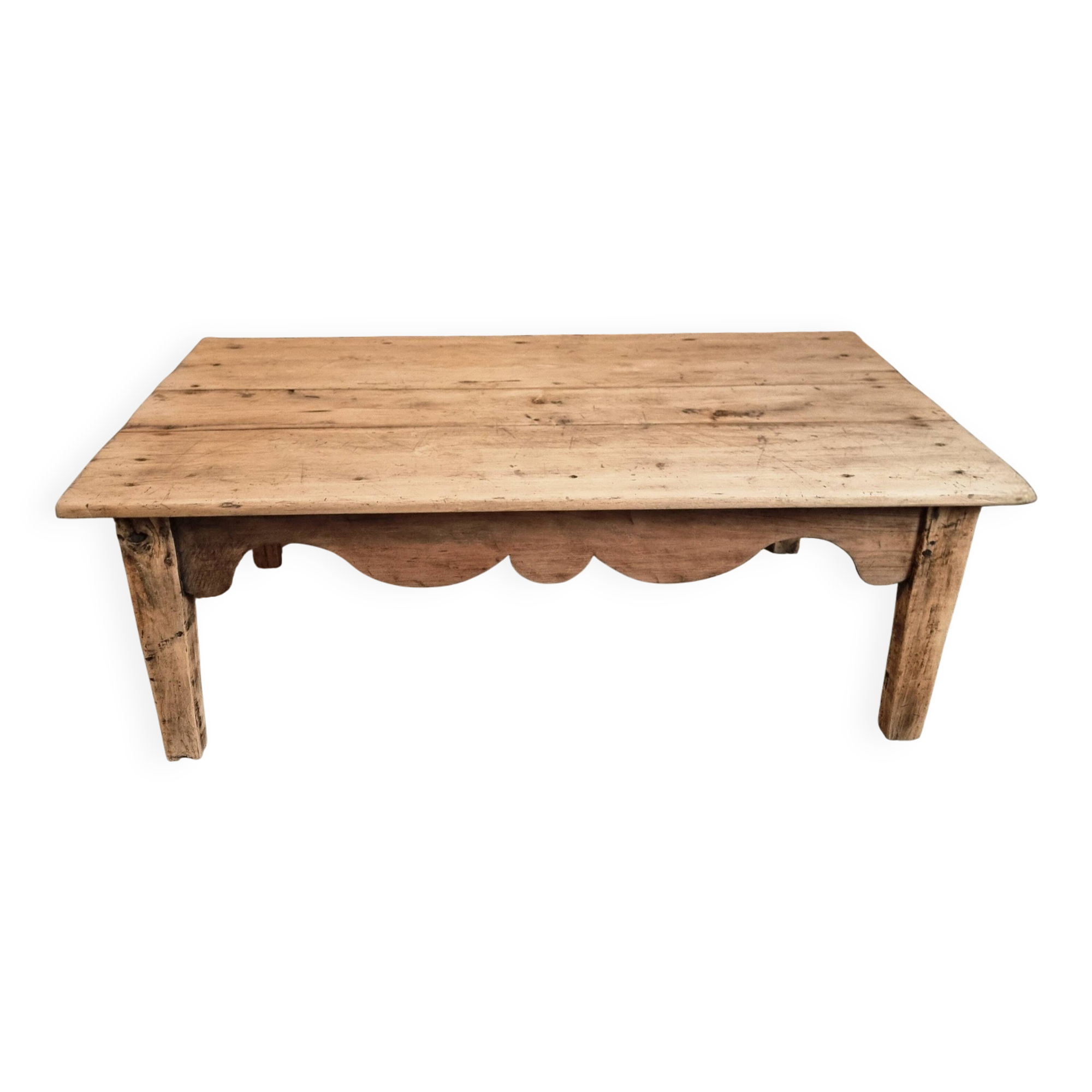 Antique French coffee table in pine with an oak skirt (18th–19th century)