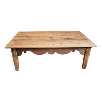 Antique French pine coffee table with oak skirt (18th–19th century)