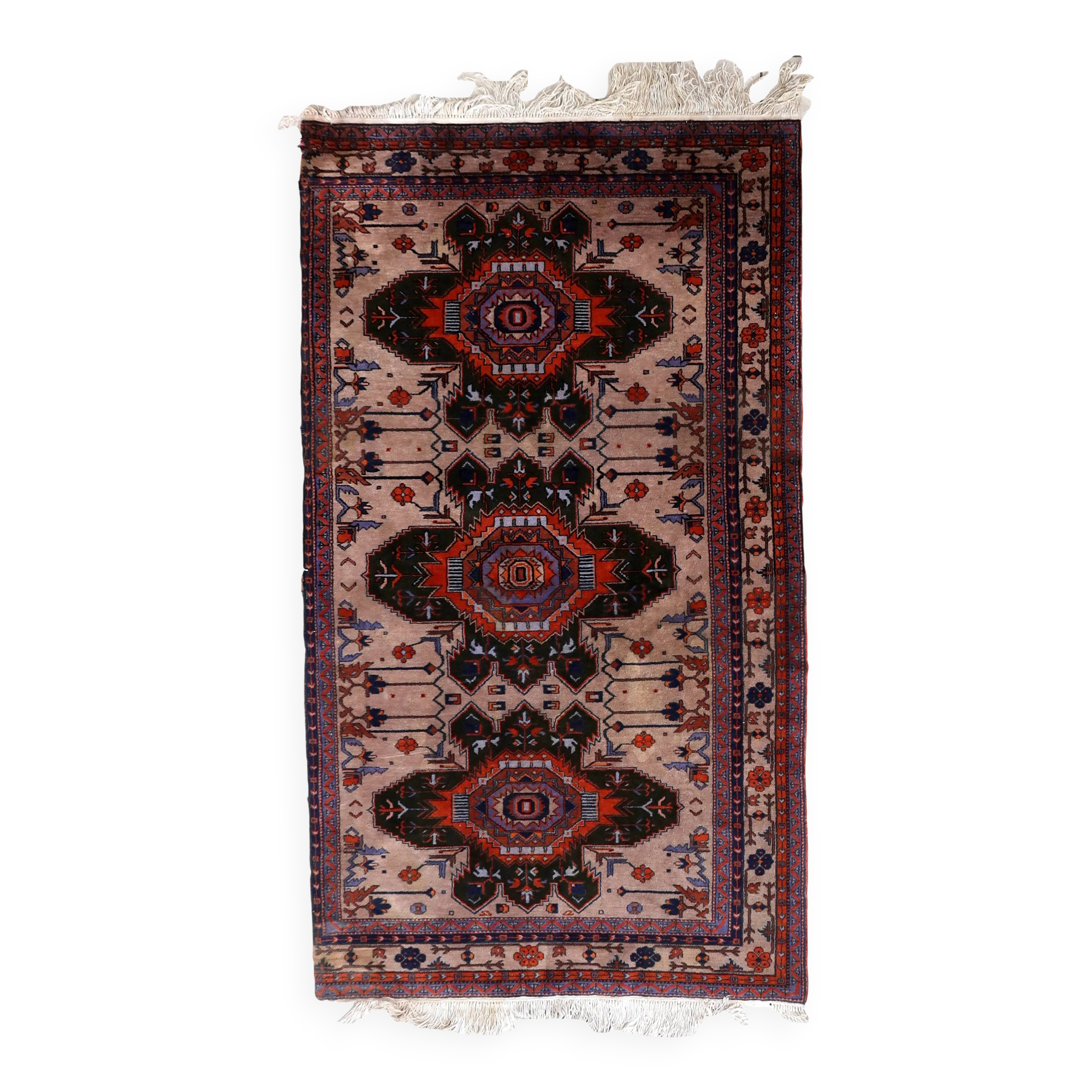 Handmade vintage Caucasian Kazak rug 4' x 6.9' (123cm x 213cm) 1960s