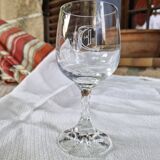 Vintage 10 Large Crystal Glasses - Engraved Logo - Cut Stem - Very Heavy