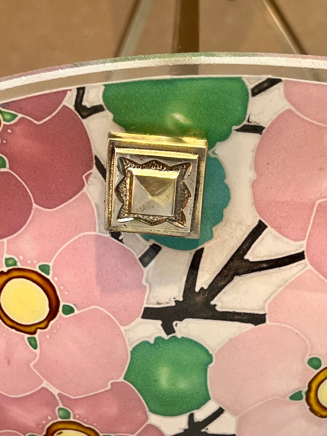 Art Deco enamelled glass basin pendant light by Loys Lucha