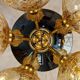 Large designer ceiling light in brass and amber crackled glass, 1970s.