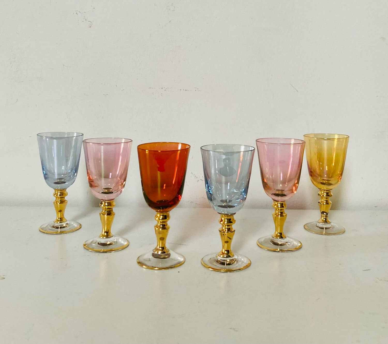 6 blown crystal liqueur glasses from Bohemia, 1960s