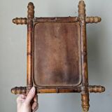 Wooden mirror in bamboo style, 1950s country decor.