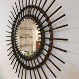 Vintage sun mirror in 60s dark rattan 56cm