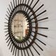 Vintage sun mirror in 60s dark rattan 56cm