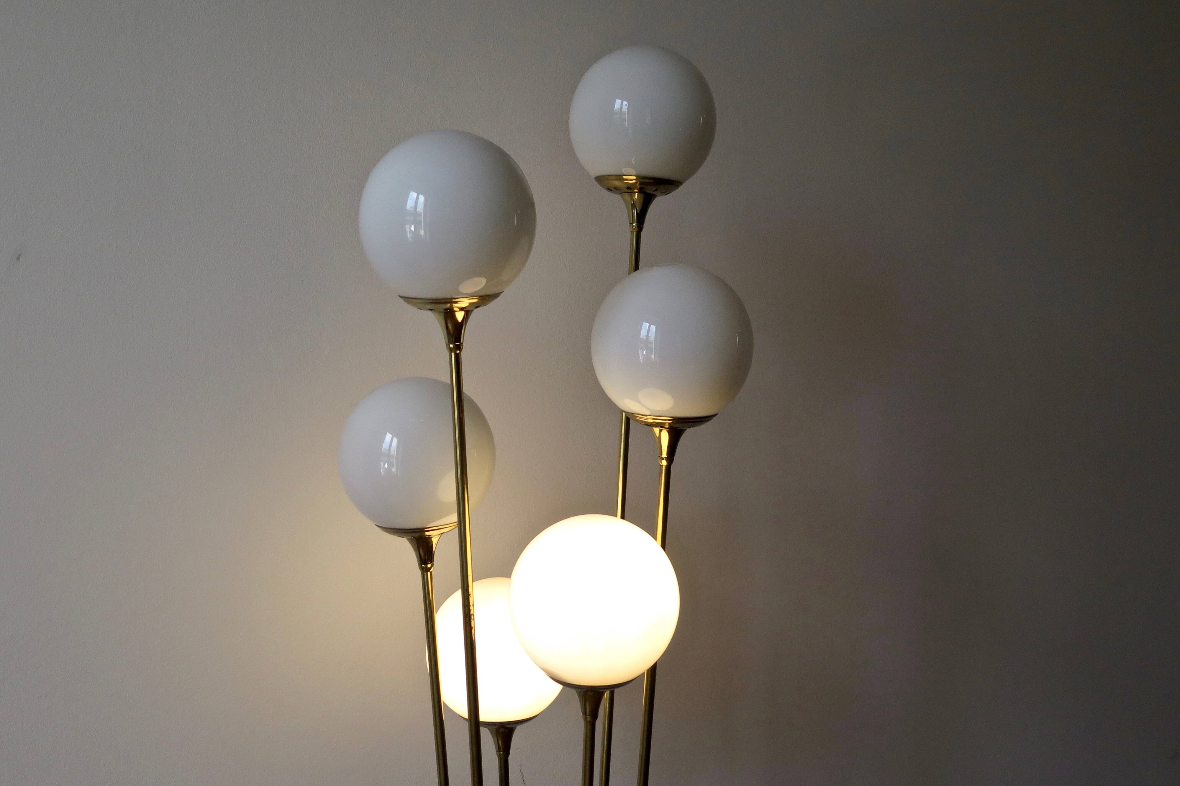 Italian Floor Lamp In Brass, Carrara and Opaline